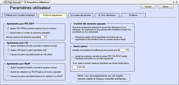 Adjustment Options Defaults-Fr